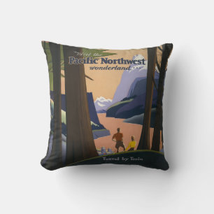 Vintage Pacific Northwest Travel Poster 1925 Train Cushion