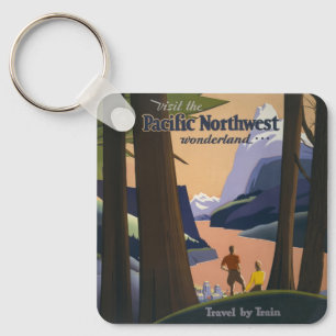 Vintage Pacific Northwest Travel Poster 1925 Train Key Ring