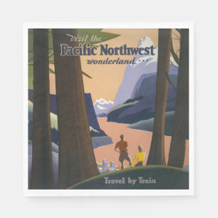 Vintage Pacific Northwest Travel Poster 1925 Train Napkin