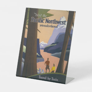 Vintage Pacific Northwest Travel Poster 1925 Train Pedestal Sign
