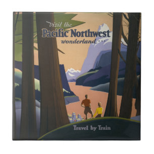 Vintage Pacific Northwest Travel Poster 1925 Train Tile