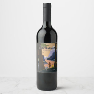Vintage Pacific Northwest Travel Poster 1925 Train Wine Label