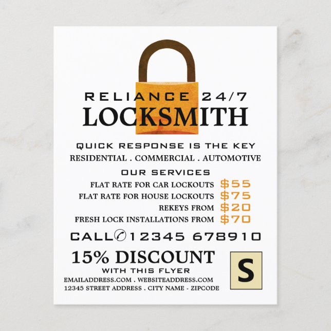 Vintage Padlock, Locksmith Advertising Flyer (Front)