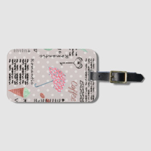 Vintage page newspaper polka dots stylish retro luggage tag