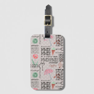 Vintage page newspaper polka dots stylish retro luggage tag