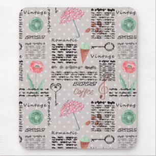 Vintage page newspaper polka dots stylish retro mouse pad