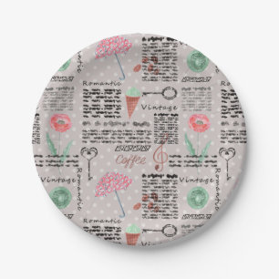 Vintage page newspaper polka dots stylish retro paper plate