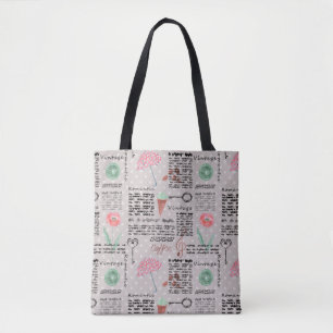 Vintage page newspaper polka dots stylish retro tote bag