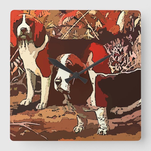 Vintage Painted Beagles Square Wall Clock (Front)