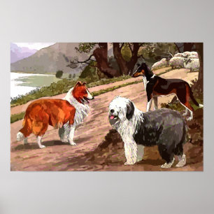 Vintage Painted Collies Canvas Print
