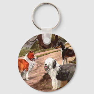Vintage Painted Collies Key Chain