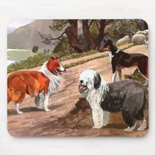 Vintage Painted Collies Mouse Pad
