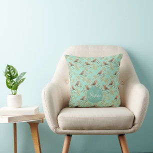 Vintage Painted European Robin Bird Pattern Cushion