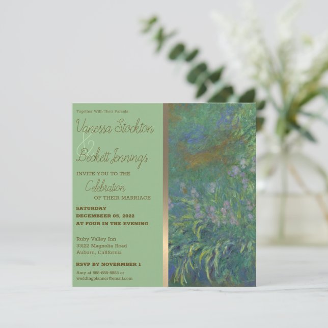 Vintage Painted Foliage Monet Wedding Invitation (Standing Front)