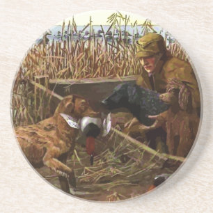 Vintage Painted Retrevers with Duck Hunter Coaster