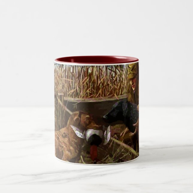 Vintage Painted Retrievers and Hunter Ceramic Mug (Center)