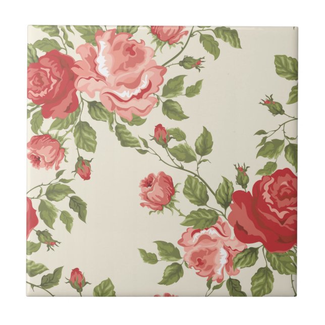 Vintage Painted Rose Vines Tile (Front)