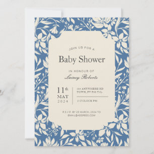 Vintage Painterly Floral (Artistic Blue and Beige) Invitation
