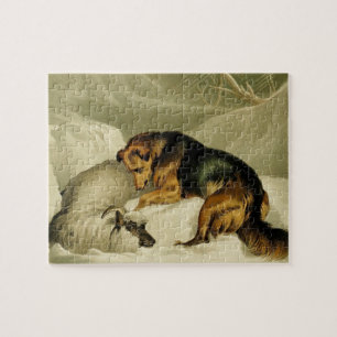 Vintage Painting: German Shepherd in the Snow Jigsaw Puzzle