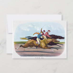 Vintage Painting Of A Horse Race Scene, Horses Thank You Card