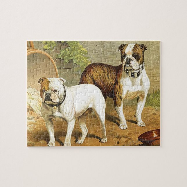 Vintage Painting of English Bulldogs Jigsaw Puzzle (Horizontal)