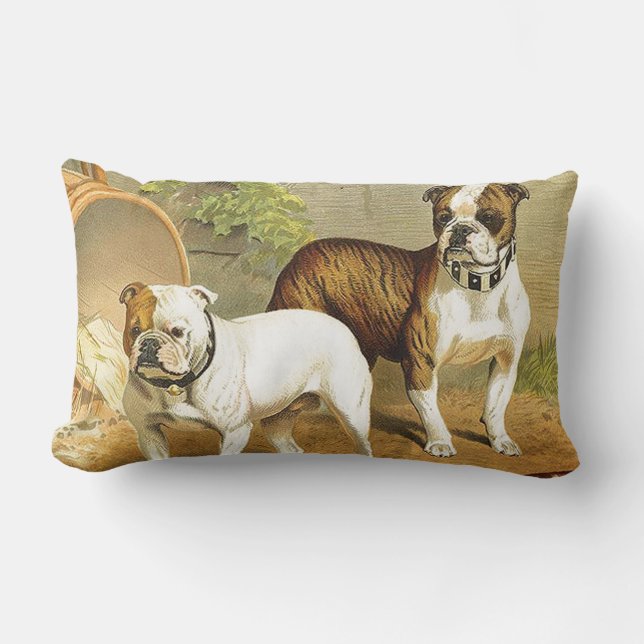Vintage Painting of English Bulldogs Lumbar Cushion (Front)