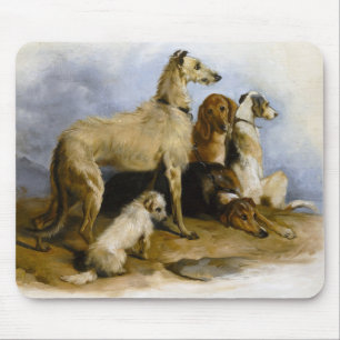 Vintage painting of five cute dogs mouse pad