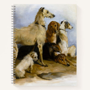 Vintage painting of five cute dogs notebook