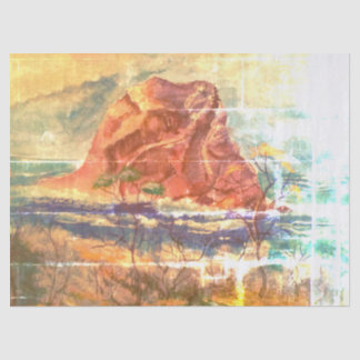 Vintage painting of Haystack Rock Tissue Paper