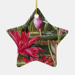 Vintage Painting Pink Blossoms Flowers Ceramic Tree Decoration