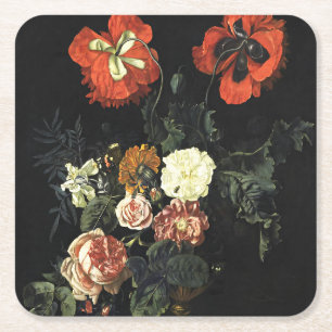 Vintage painting Still Life with Flowers Square Paper Coaster