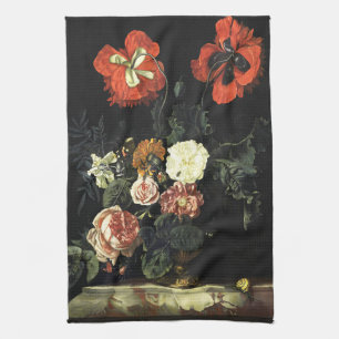 Vintage painting Still Life with Flowers Tea Towel
