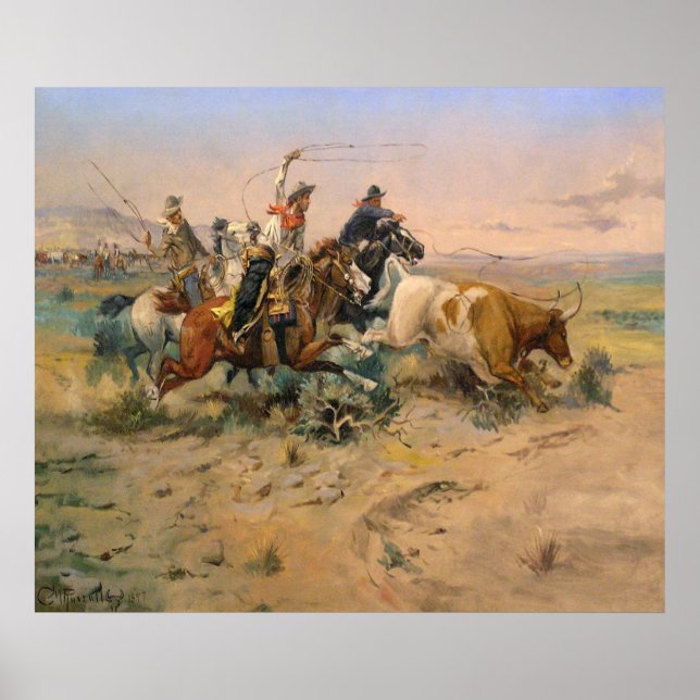 Vintage Painting Wild West Roundup  Poster (Front)