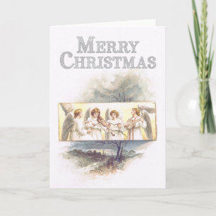 Vintage paintinig Angels playing music Christmas Holiday Card