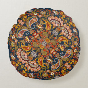Vintage paisley bandanna print,  silk neck scarf o round cushion