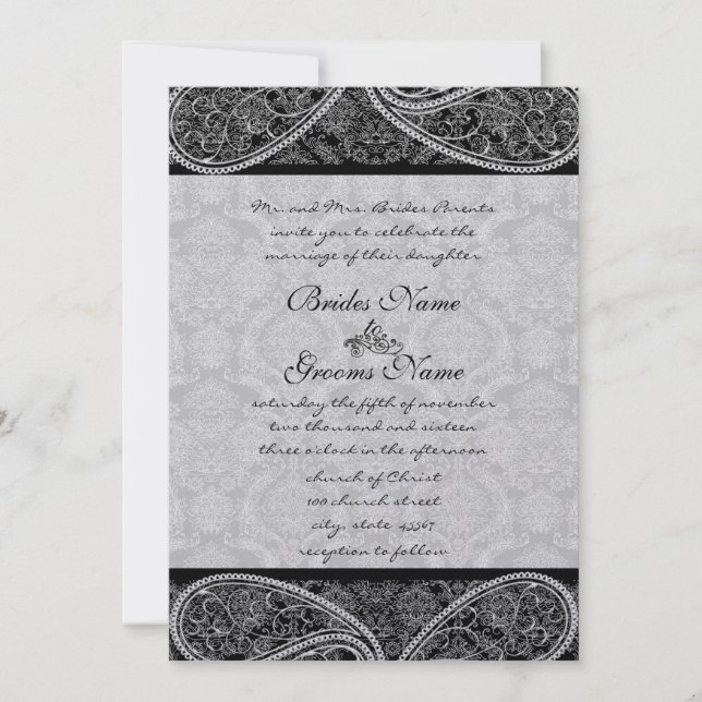 Vintage Paisley Black Damask Weddings Invitation (Front)