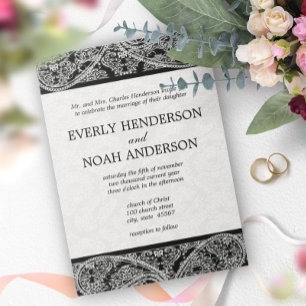 Vintage Paisley Black Damask Weddings Invitation