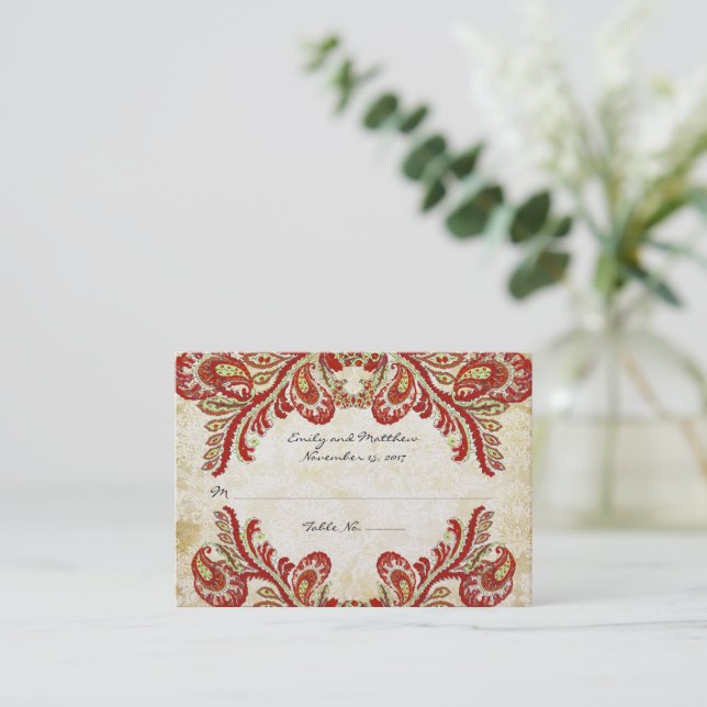 Vintage Paisley Damask Table Place Cards (Standing Front)