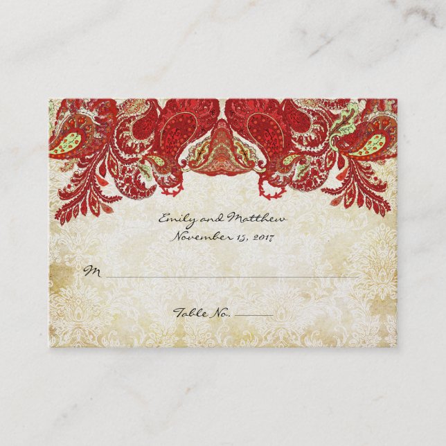 Vintage Paisley Damask Table Place Cards (Front)