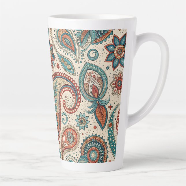 Vintage Paisley in Red Teal Cream Latte Mug (Right)