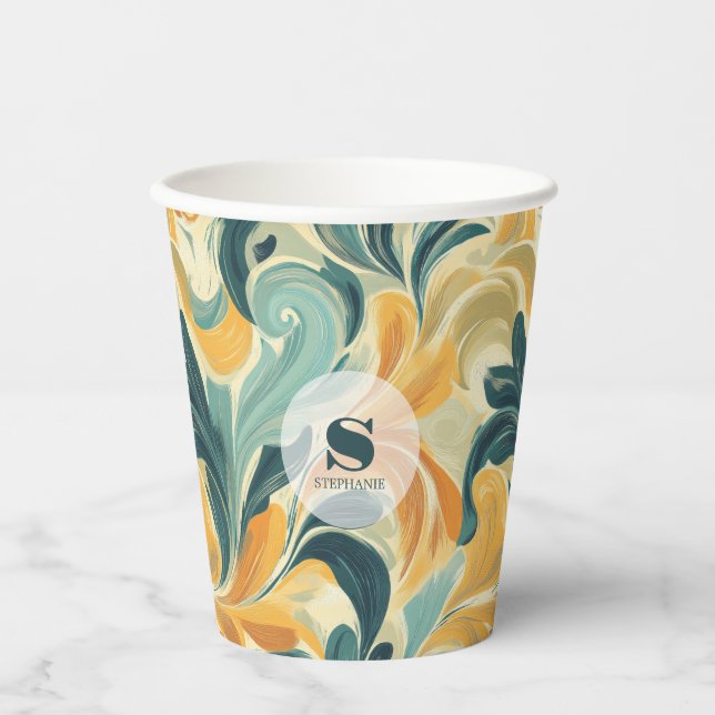 Vintage Paisley-Inspired Leaf Pattern (1) Paper Cups (Front)