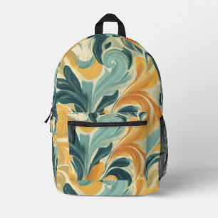 Vintage Paisley-Inspired Leaf Pattern (1) Printed Backpack