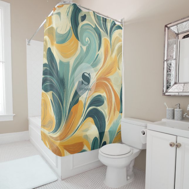 Vintage Paisley-Inspired Leaf Pattern (1) Shower Curtain (In Situ)