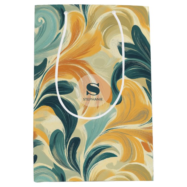 Vintage Paisley-Inspired Leaf Pattern Medium Gift Bag (Front)