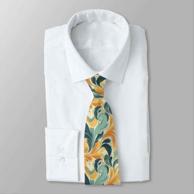 Vintage Paisley-Inspired Leaf Pattern Tie (Tied)