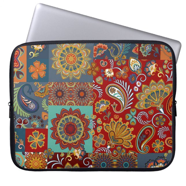 Vintage Paisley Mandala Colourful Patchwork Laptop Sleeve (Front)