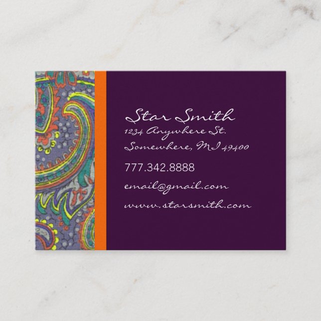 Vintage Paisley Orange and Plum Business Card (Front)