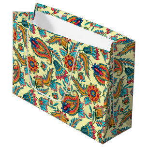 Vintage Paisley Pattern On Yellow Large Gift Bag