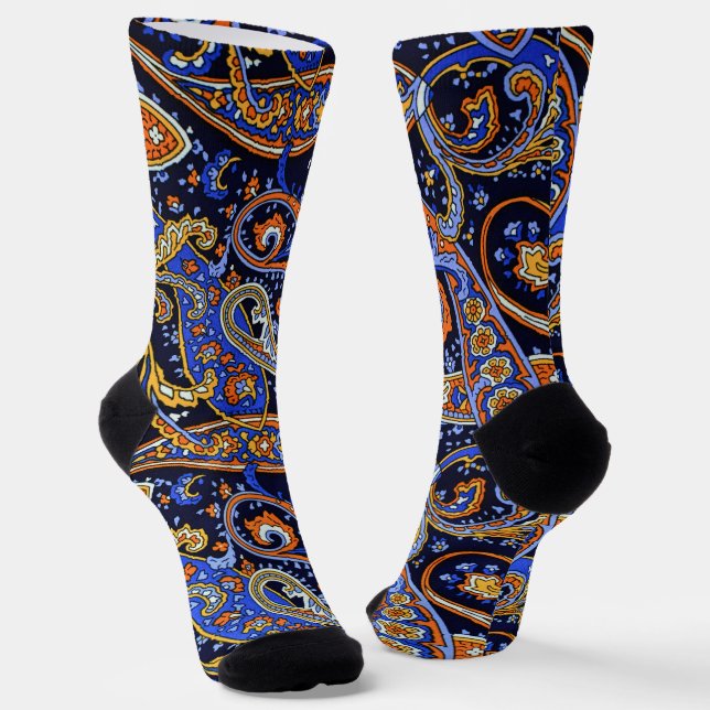 Vintage Paisley Pattern, Persian Floral Design Socks (Angled)