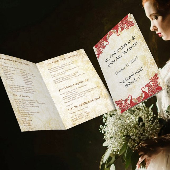 Vintage Paisley Peacock Red Wedding Program (Creator Uploaded)